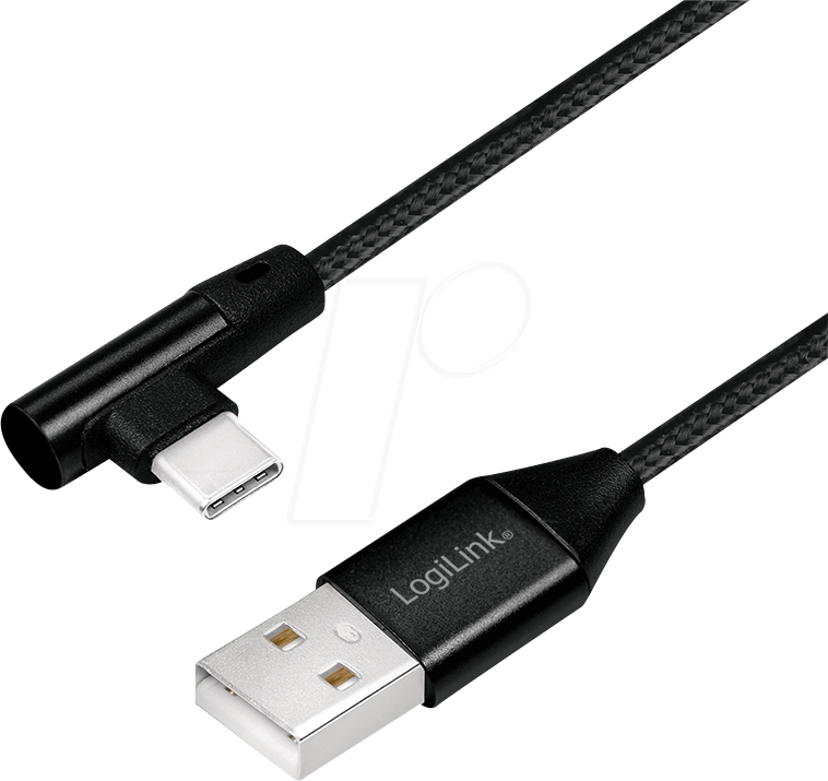 Bild von 0.30m LogiLink USB2.0 Anschlusskabel USB A Stecker auf USB C Stecker Schwarz gewinkelt