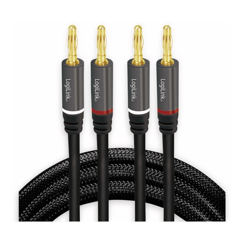Bild von LOGILINK Lautsprecherkabel CA1211, 5 m, 2x2x Bananenstecker, Nylon, schwarz