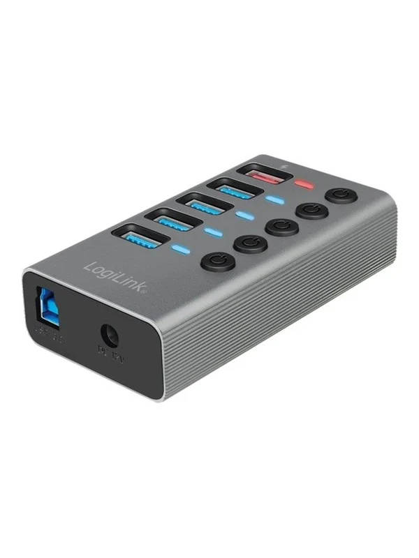 Bild von LogiLink Hub 4 x USB 3.2 Gen 1 + 1 x USB (Fast Charging) (USB-B, 4 Ports), Dockingstation + USB Hub, Grau