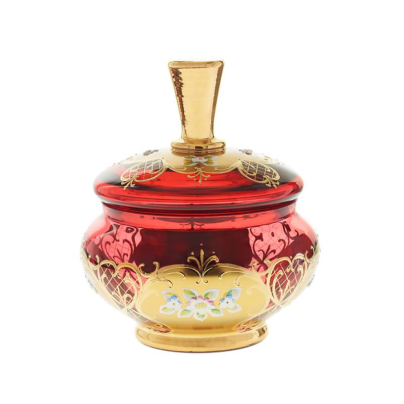 Bild von Dose mit Deckel Red Queen 19,5cm, Rot/Gold, aus Glas