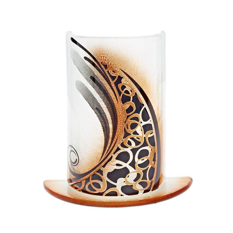 Bild von Windlicht Kerzenhalter Tischdeko Terrasse Fusing Glas 15cm weiß gold Handmade