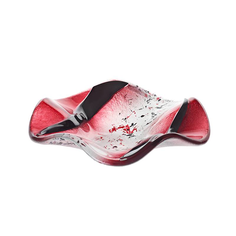 Bild von Kerzenhalter Schale Teller Blüte gewellt Deko Fusingglas weiß rot 14cm Handmade