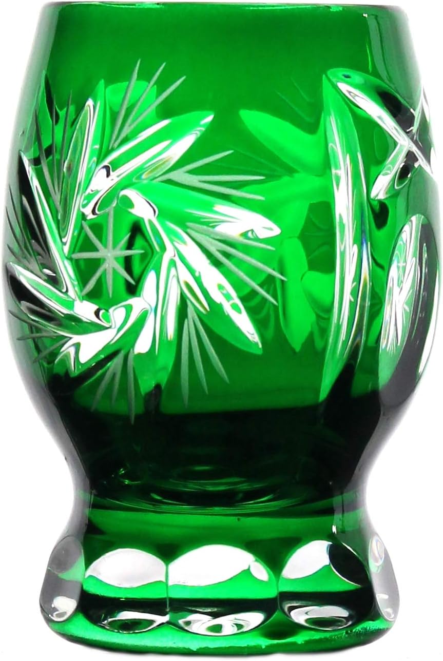 Bild von CRISTALICA Wodkaglas Schnapsglas Stamper Likör geschliffen Grün Kristallglas 45 ml