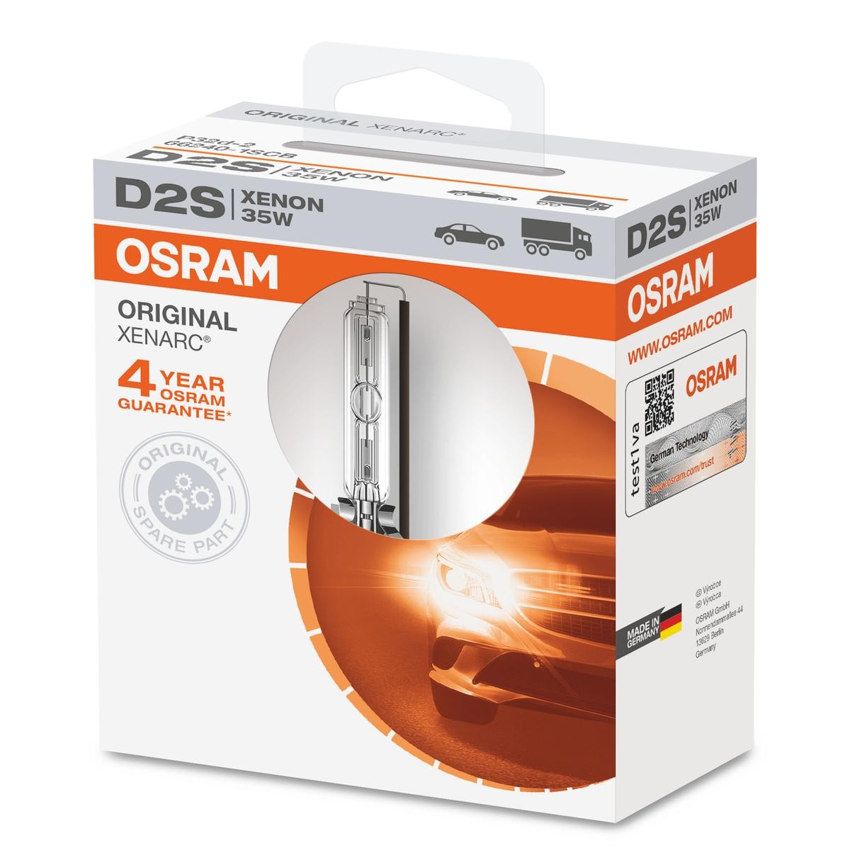 Bild von OSRAM Glühlampe, Fernscheinwerfer XENARC® ORIGINAL D2S 66240-1SCB  VW,AUDI,MERCEDES-BENZ,Golf IV Schrägheck (1J1),Golf V Schrägheck (1K1)