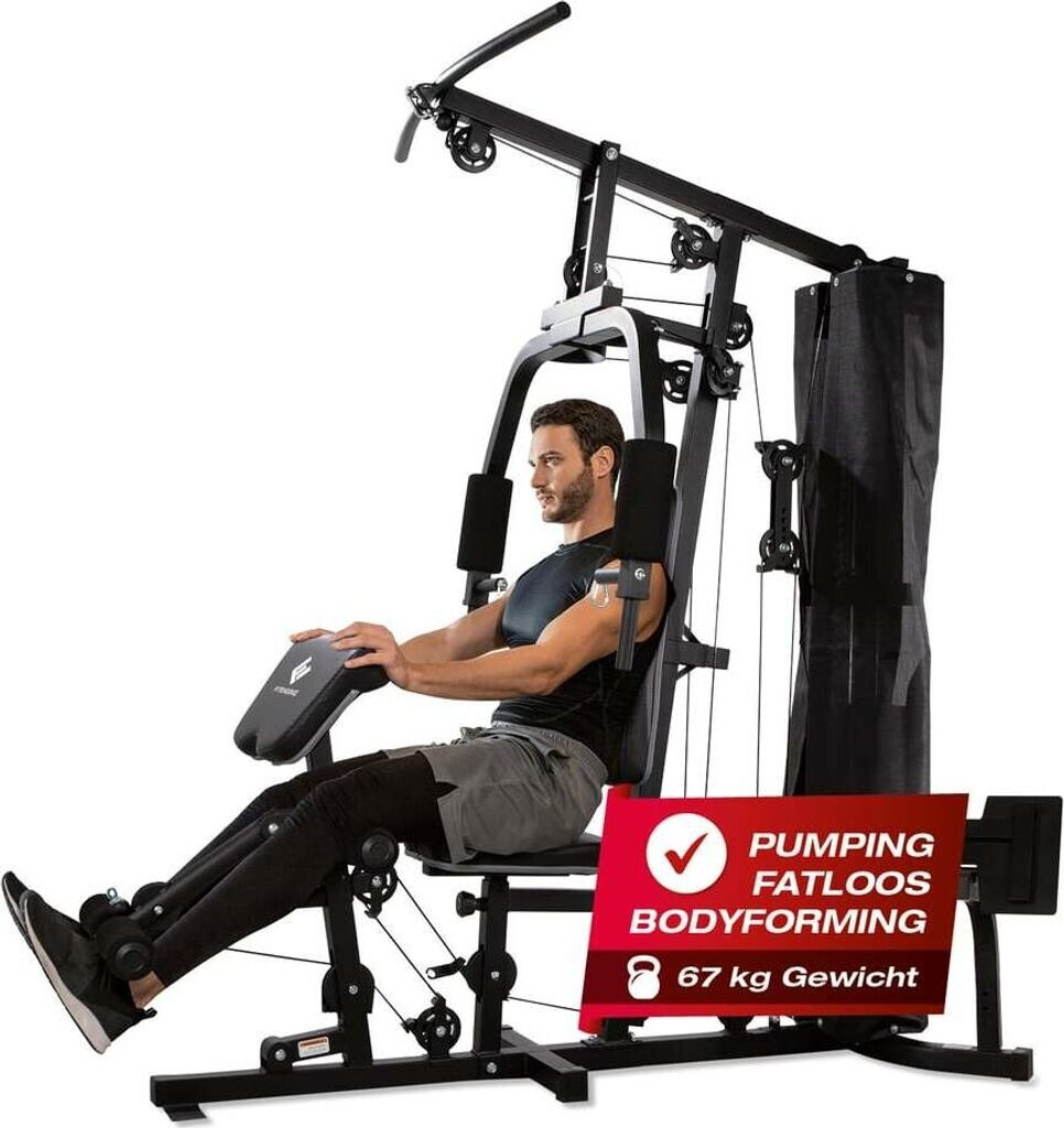 Bild von FitEngine Kraftstation | Multifunktions-Homegym für den ganzen Körper | Gewichte bis zu 67 kg einstellbar, mit Latzugstange, Beinpresse, Bizepscurl-Polster u.v.m. | Hochwertiges Stahlmaterial