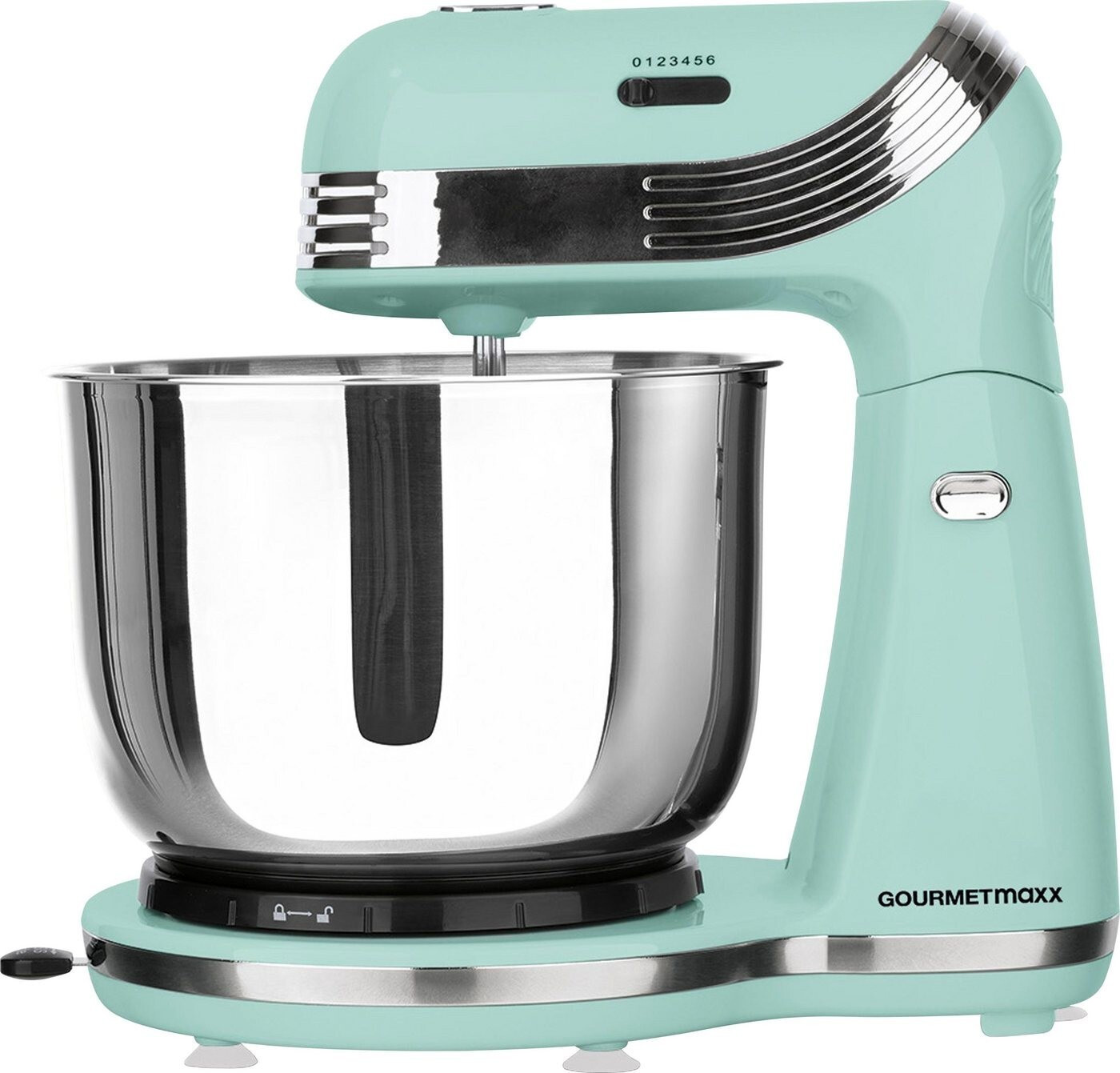 Bild von GOURMETmaxx Edelstahl Küchenmaschine Retro 'Vanille' | Multifunktions-Mixer zum Rühren, Mixen & Kneten im 50er Jahre Retro Style | 6 Geschwindigkeitsstufen, inkl. Schneebesen und Knethaken, 250 Watt