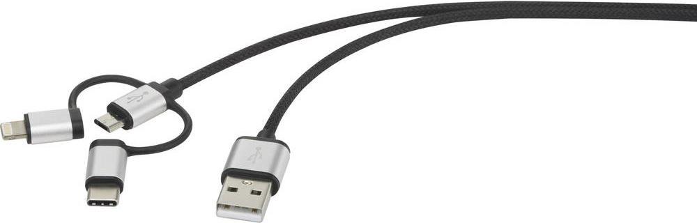 Bild von Renkforce USB-Kabel USB 2.0 USB-A Stecker, USB-C Stecker, USB-Micro-B Stecker, Apple Lightning Stecker 3.00 m Dark-Grey gesleeved (RF-3334578)