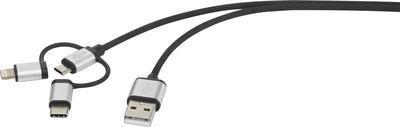 Bild von Renkforce USB-Kabel USB 2.0 USB-A Stecker, USB-C Stecker, USB-Micro-B Stecker, Apple Lightning Stecker 1.00 m Dunkelgrau gesleeved (RF-3335108)