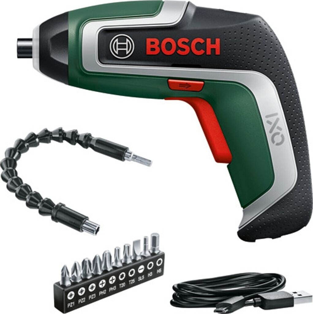 Bild von Bosch Kompakter Akku-Schrauber IXO, Flexi-Set (für flexibles Schrauben; 7. Generation; 3,6 V; 2,0 Ah; mit flexibler Erweiterung und Micro-USB-Kabel; Biegung bis 180°; 10 x Bit)