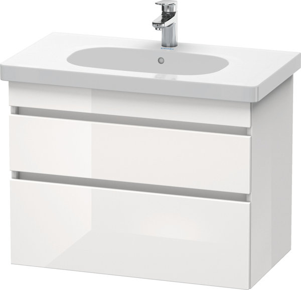 Bild von Duravit DuraStyle Waschtischunterschrank wandhängend 6484, 2 Schubkästen, 800mm, für D-Code, Farbe (Front/Korpus): Weiß Hochglanz Dekor / Weiß Matt Dekor
