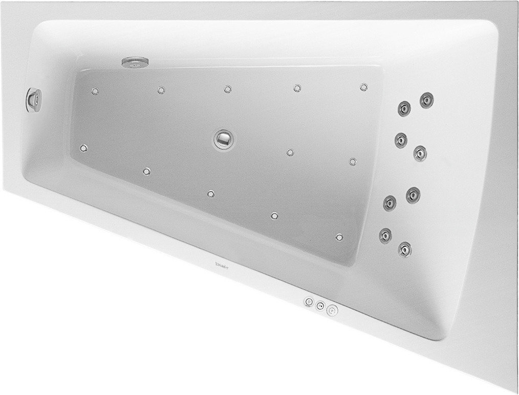 Bild von Duravit Whirlpool Paiova 1700x1300mm eine Rückenschräge rechts, angeformte Acrylverkleidung Front, Gestell, Ab- und Überlaufgarnitur, Combi-System P