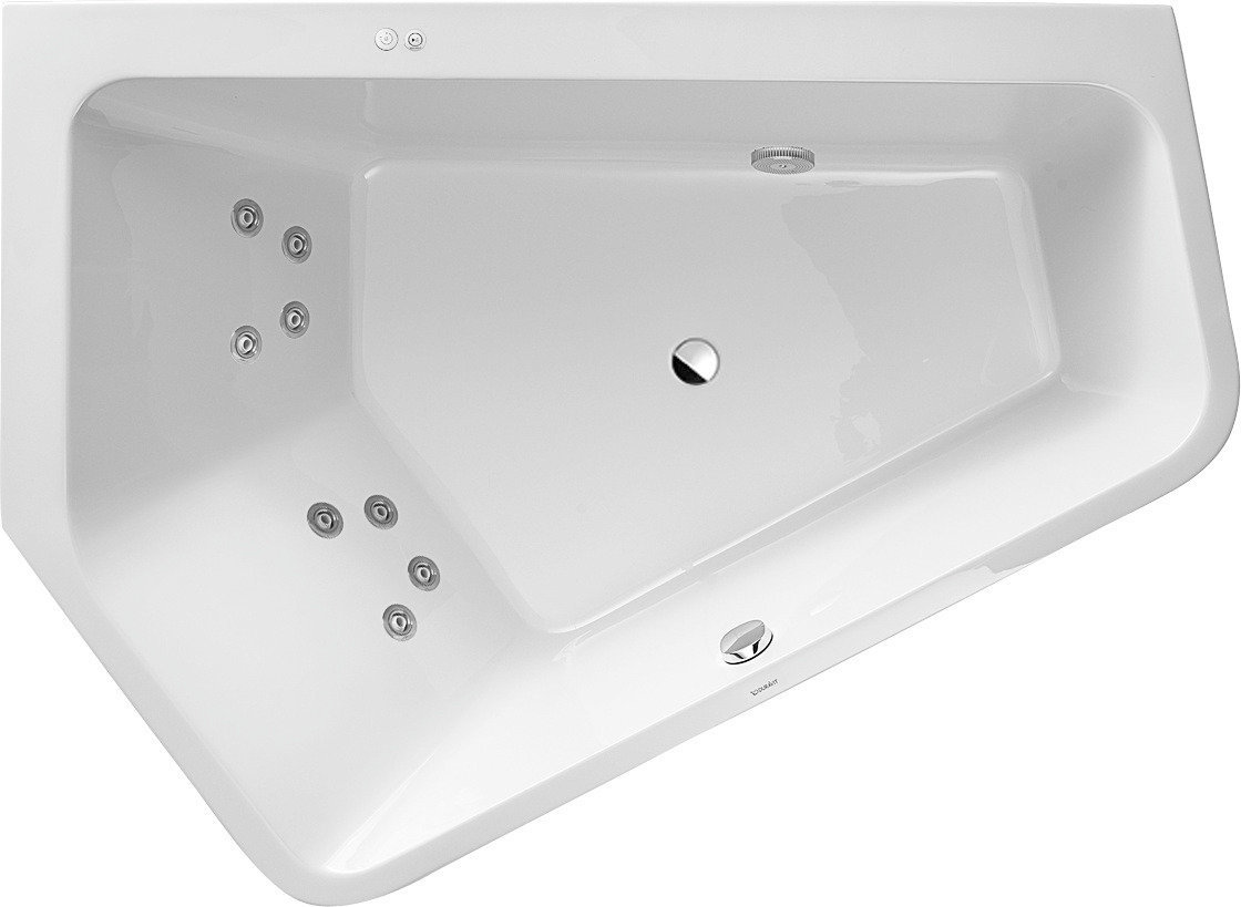 Bild von Duravit Whirlpool Paiova 5 1900x1400mm Ecke links, nahtlose Acrylverkleidung, zwei unterschiedliche Rückenschrägen, Gestell, Ab- und Überlaufgarnitur, Jet-System