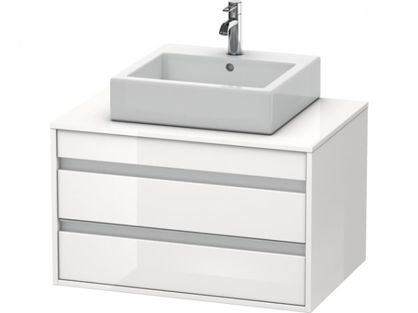 Bild von Duravit Ketho Waschtischunterschrank wandhängend 6654, 2 Schubkästen, 800mm, für Aufsatzbecken mittig, Farbe (Front/Korpus): Weiß Hochglanz Dekor