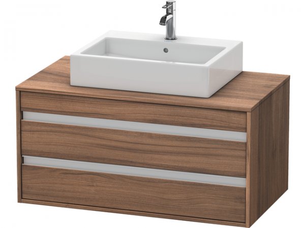 Bild von Duravit Ketho Waschtischunterschrank wandhängend 6655, 2 Schubkästen, 1000mm, für Aufsatzbecken mittig, Farbe (Front/Korpus): Nussbaum Natur Dekor