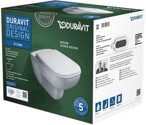 Bild von Duravit Waschbecken Duravit Set Wand-Tiefspül-WC rimless D-Code, 355x545x355mm und WC-Sitz