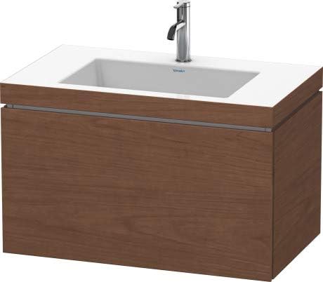 Bild von Duravit L-Cube Möbelwaschtisch c-Bonded mit Unterbau wandhängend, 80x48 cm, 1 Auszug, ohne Überlauf, ohne Hahnloch, Farbe: Amerikanischer Nussbaum Echtholzfurnier - LC6917N1313