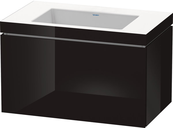 Bild von Duravit L-Cube Möbelwaschtisch c-bonded mit Unterbau wandhängend, 80x48 cm, 1 Auszug, ohne Überlauf, ohne Hahnloch, Farbe: Schwarz Hochglanz Lack