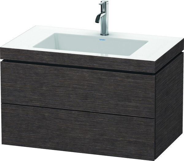 Bild von Duravit L-Cube Möbelwaschtisch c-bonded mit Unterbau wandhängend, 80x48 cm, 2 Schubkästen, ohne Überlauf, 1 Hahnloch, Farbe: Eiche Dunkel gebürstet Echtholzfurnier