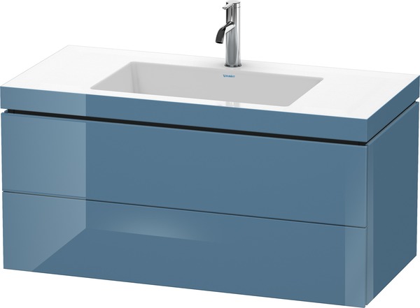 Bild von Duravit L-Cube Möbelwaschtisch c-bonded mit Unterbau wandhängend, 100x48 cm, 2 Schubkästen, ohne Überlauf, 1 Hahnloch, Farbe: Stone Blue Hochglanz Lack
