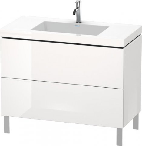 Bild von Duravit L-Cube Möbelwaschtisch c-bonded mit Unterbau bodenstehend, 100x48 cm, 2 Auszüge, ohne Überlauf, 3 Hahnlöcher, Farbe: Weiß Matt Dekor