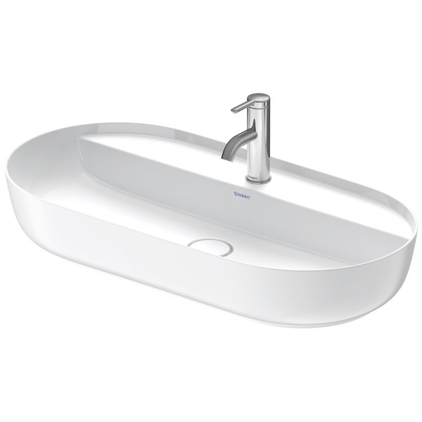 Bild von Duravit Luv Aufsatzbecken 80x40cm, ohne Überlauf, mit Hahnlochbank, 1 Hahnloch, geschliffen, 038080, Farbe: Innenfarbe Weiß, Außenfarbe Weiß Seidenmatt, mit WonderGliss