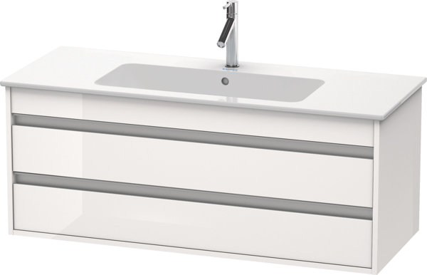 Bild von Duravit Ketho Waschtischunterschrank wandhängend 6431, 2 Schubkästen,  inkl. Siphonauschnitt und Schürze, 1200mm, für ME by Starck  233612, Farbe (Front/Korpus): Weiß Hochglanz Dekor