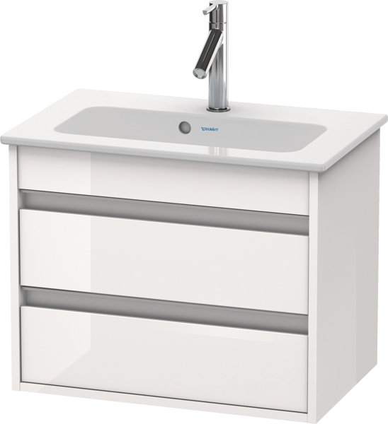 Bild von Duravit Ketho Waschtischunterschrank wandhängend Compact 6452, 2 Schubkästen, inkl. Siphonausschnitt und Schürze, 600mm, für ME by Starck 234263, Farbe (Front/Korpus): Weiß Hochglanz Dekor