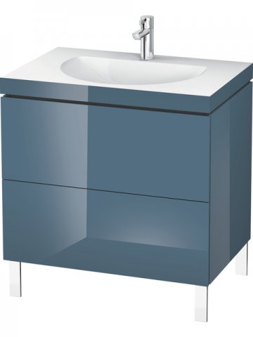 Bild von Duravit L-Cube Möbelwaschtisch c-bonded mit Unterbau wandhängend, 60x48 cm, 1 Auszug, ohne Überlauf, ohne Hahnloch, Farbe: Stone Blue Hochglanz Lack