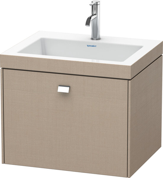 Bild von Duravit Brioso Möbelwaschtisch c-Bonded mit Unterbau wandhängend 60,0x48,0 cm, 1 Auszug, ohne Überlauf, mit Hahnlochbank, 1 Hahnloch, Farbe (Front/Korpus): Leinen Dekor, Griff Chrom - BR4600O1075