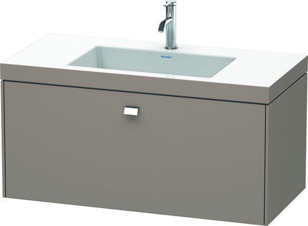 Bild von Duravit Brioso Möbelwaschtisch c-bonded mit Unterbau wandhängend 100,0x48,0 cm, 1 Auszug, ohne Überlauf, mit Hahnlochbank, 1 Hahnloch, Farbe (Front/Korpus): Basalt Matt Dekor, Griff Chrom