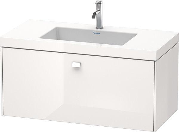 Bild von Duravit Brioso Möbelwaschtisch c-bonded mit Unterbau wandhängend 100,0x48,0 cm, 1 Auszug, ohne Überlauf, mit Hahnlochbank, 1 Hahnloch, Farbe (Front/Korpus): Weiß Hochglanz Dekor, Griff Weiß Hochglanz