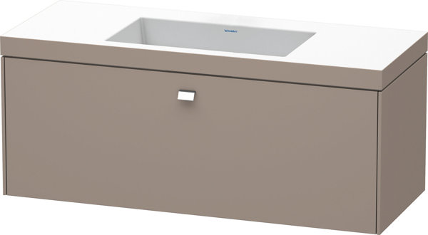 Bild von Duravit Brioso Möbelwaschtisch c-bonded mit Unterbau wandhängend 120,0x48,0 cm, 1 Auszug, ohne Überlauf, mit Hahnlochbank, ohne Hahnloch, Farbe (Front/Korpus): Basalt Matt Dekor, Griff Chrom