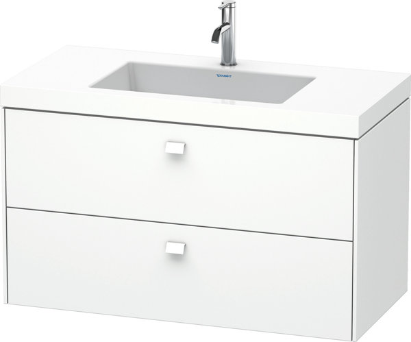 Bild von Duravit Brioso Möbelwaschtisch c-bonded mit Unterbau wandhängend 100,0x48,0 cm, 2 Schubkästen, inkl. Siphonausschnitt und Schürze, ohne Überlauf, mit Hahnlochbank, 1 Hahnloch, Farbe (Front/Korpus): Weiß Matt Dekor, Griff Weiß Matt