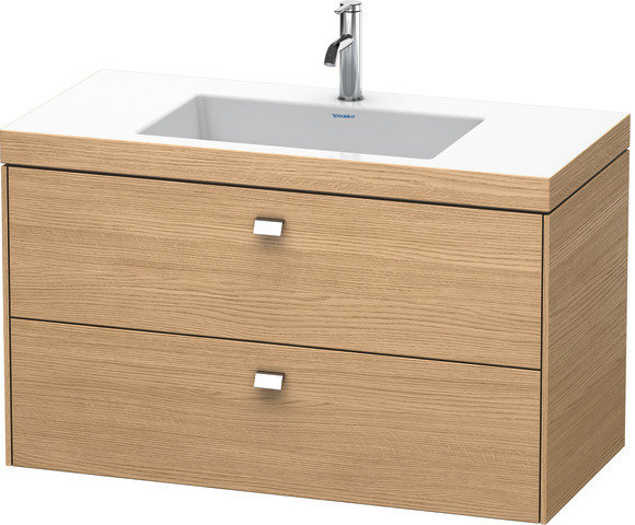 Bild von Duravit Brioso Möbelwaschtisch c-bonded mit Unterbau wandhängend 100,0x48,0 cm, 2 Schubkästen, inkl. Siphonausschnitt und Schürze, ohne Überlauf, mit Hahnlochbank, 1 Hahnloch, Farbe (Front/Korpus): Europäische Eiche Dekor, Griff Chrom
