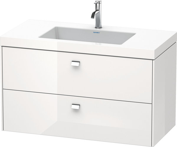 Bild von Duravit Brioso Möbelwaschtisch c-bonded mit Unterbau wandhängend 100,0x48,0 cm, 2 Schubkästen, inkl. Siphonausschnitt und Schürze, ohne Überlauf, mit Hahnlochbank, 1 Hahnloch, Farbe (Front/Korpus): Weiß Hochglanz Dekor, Griff Chrom