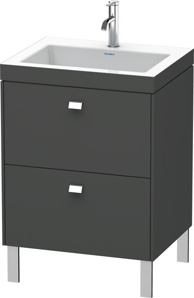 Bild von Duravit Brioso Möbelwaschtisch c-bonded mit Unterbau stehend 60,0x48,0 cm, 2 Auszüge, ohne Überlauf, mit Hahnlochbank, ohne Hahnloch, Farbe (Front/Korpus): Betongrau Matt Dekor, Griff Chrom