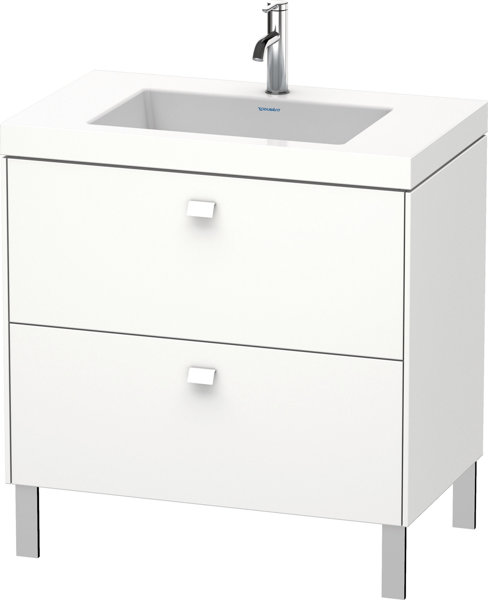 Bild von Duravit Brioso Möbelwaschtisch c-bonded mit Unterbau stehend 80,0x48,0 cm, 2 Auszüge, ohne Überlauf, mit Hahnlochbank, 1 Hahnloch, Farbe (Front/Korpus): Weiß Hochglanz Dekor, Griff Chrom