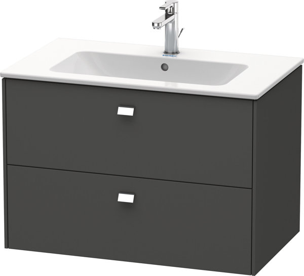 Bild von Duravit Brioso Waschtischunterbau wandhängend 82,0 x 47,9 cm, mit 2 Schubkästen, inkl. Siphonausschnitt und Schürze, für Waschtisch ME by Starck  233683, Farbe (Front/Korpus): Graphit Matt Dekor, Griff Chrom