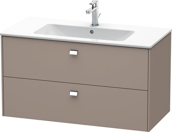 Bild von Duravit Brioso Waschtischunterbau wandhängend 102,0 x 47,9 cm, mit 2 Schubkästen, inkl. Siphonausschnitt und Schürze, für Waschtisch ME by Starck  233610, Farbe (Front/Korpus): Basalt Matt Dekor, Griff Chrom