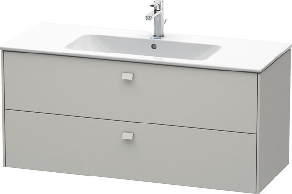 Bild von Duravit Brioso Waschtischunterbau wandhängend 122,0 x 47,9 cm, mit 2 Schubkästen, inkl. Siphonausschnitt und Schürze, für Waschtisch ME by Starck  233612, Farbe (Front/Korpus): Betongrau Matt Dekor, Griff Betongrau Matt