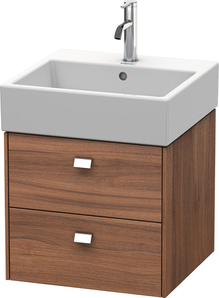 Bild von Duravit Brioso Waschtischunterbau wandhängend 48,4 x 45,9 cm, 2 Schubkästen, inkl. Siphonausschnitt und Schürze, für Waschtisch Vero Air  235050, Farbe (Front/Korpus): Nussbaum Natur Dekor, Griff Chrom