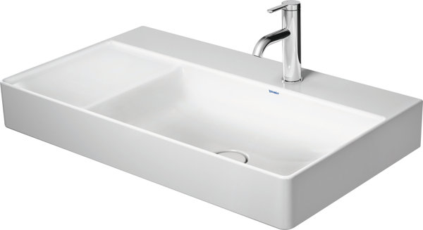 Bild von Duravit DuraSquare Möbel-Waschtisch asymmetrisch 80x47cm, ohne Hahnloch, ohne Überlauf, mit Hahnlochbank, Becken rechts, Farbe: Weiß mit Wondergliss