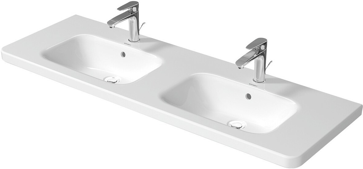 Bild von Duravit DuraSquare Doppelwaschtisch 1400x480 mm, 1 Hahnloch, mit Überlauf, mit Hahnlochbank, Farbe: Weiß