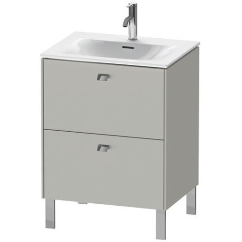 Bild von Duravit Brioso Waschtischunterbau stehend 62,0 x 47,9 cm, 2 Auszüge, inkl. Siphonausschnitt und Schürze, für Waschtisch Viu 234463, Farbe (Front/Korpus): Betongrau Matt Dekor, Griff Chrom