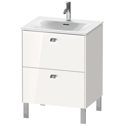 Bild von Duravit Brioso Waschtischunterbau stehend 62,0 x 47,9 cm, 2 Auszüge, inkl. Siphonausschnitt und Schürze, für Waschtisch Viu 234463, Farbe (Front/Korpus): Weiß Hochglanz Dekor, Griff Chrom