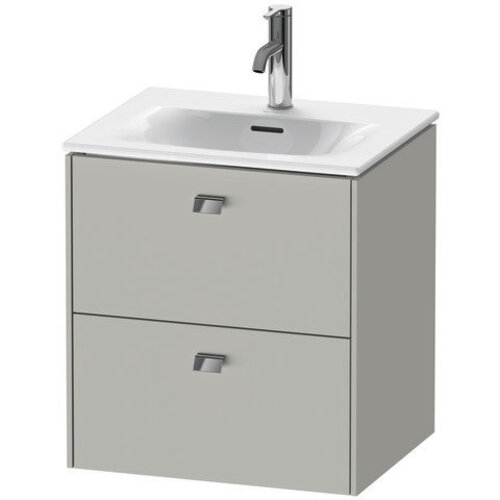 Bild von Duravit Brioso Waschtischunterbau wandhängend 52,0 x 41,9 cm, mit 2 Schubkästen, inkl. Siphonausschnitt und Schürze, für Waschtisch Viu 234453, Farbe (Front/Korpus): Betongrau Matt Dekor, Griff Chrom