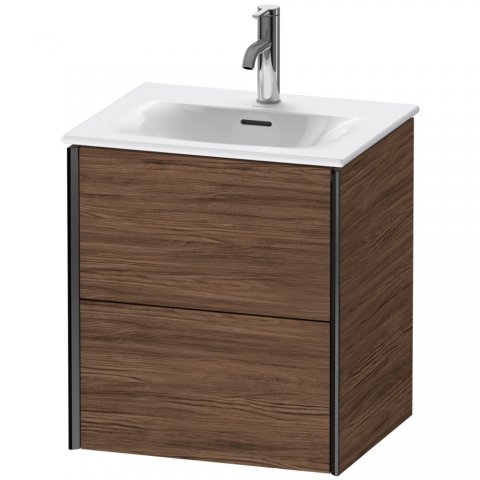 Bild von Durait XViu 4131 Waschtischunterbau wandhängend, 2 Schubkästen, für Waschtisch Viu 234453, 510x420 mm, Farbe (Front/Korpus): schwarz matt/nussbaum dunkel - XV41310B221