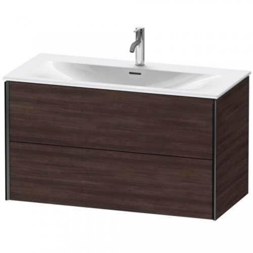 Bild von Durait XViu 4135 Waschtischunterbau wandhängend, 2 Schubkästen, für Waschtisch Viu 234410, 1010x480 mm, Farbe (Front/Korpus): schwarz matt/kastanie dunkel