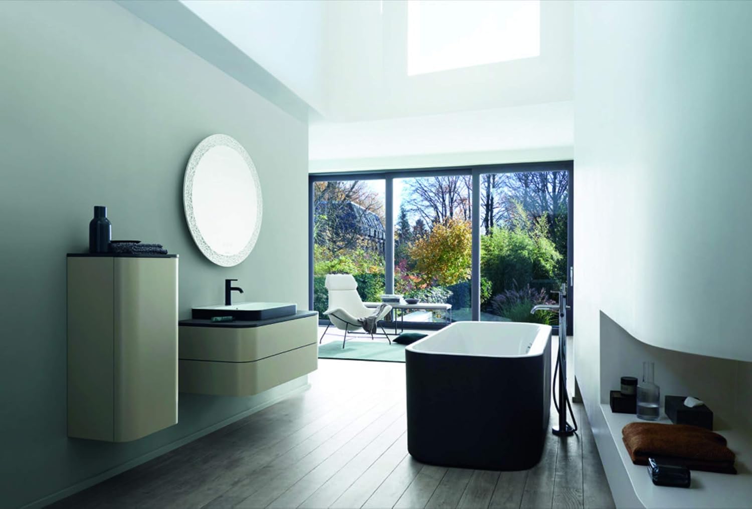 Bild von Duravit Happy D.2 Plus Waschtischunterbau für Konsole wandhängend, 1600x550 mm, 4 Schubkästen, für Aufsatzbecken Position Links, Farbe (Front/Korpus): Mediterrane Eiche Echtholzfurnier - HP4973L7171