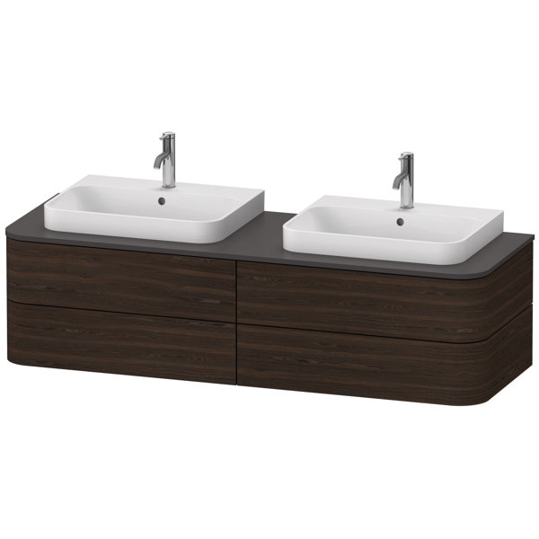 Bild von Duravit Happy D.2 Plus Waschtischunterbau für Konsole wandhängend, 1600x550 mm, 4 Schubkästen, für 2 Aufsatzbecken, Farbe (Front/Korpus): Nussbaum gebürstet Echtholzfurnier